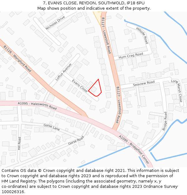 7, EVANS CLOSE, REYDON, SOUTHWOLD, IP18 6PU: Location map and indicative extent of plot