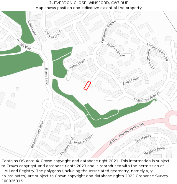 7, EVERDON CLOSE, WINSFORD, CW7 3UE: Location map and indicative extent of plot