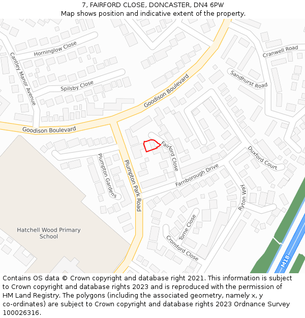 7, FAIRFORD CLOSE, DONCASTER, DN4 6PW: Location map and indicative extent of plot