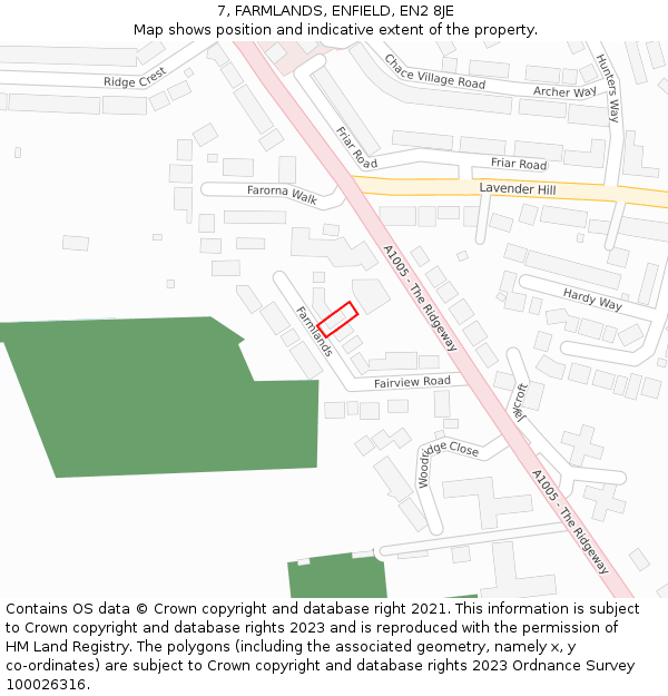 7, FARMLANDS, ENFIELD, EN2 8JE: Location map and indicative extent of plot