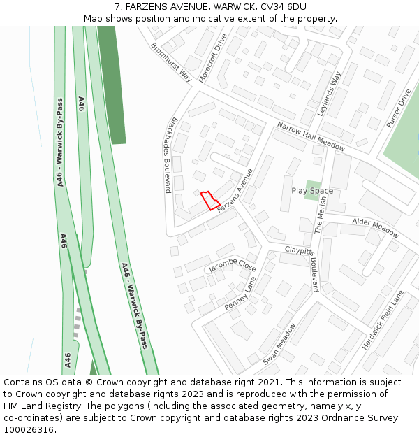 7, FARZENS AVENUE, WARWICK, CV34 6DU: Location map and indicative extent of plot