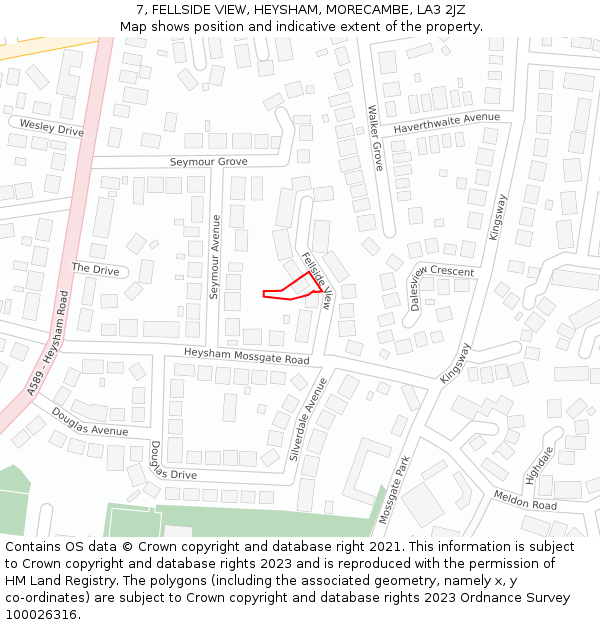 7, FELLSIDE VIEW, HEYSHAM, MORECAMBE, LA3 2JZ: Location map and indicative extent of plot
