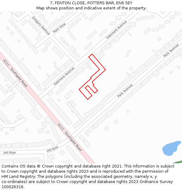 7, FENTON CLOSE, POTTERS BAR, EN6 5EY: Location map and indicative extent of plot