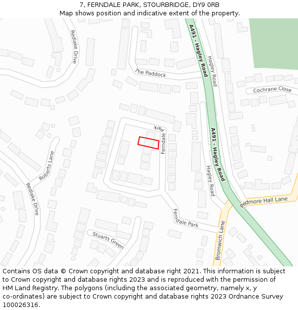 7, FERNDALE PARK, STOURBRIDGE, DY9 0RB: Location map and indicative extent of plot