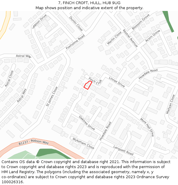 7, FINCH CROFT, HULL, HU8 9UG: Location map and indicative extent of plot