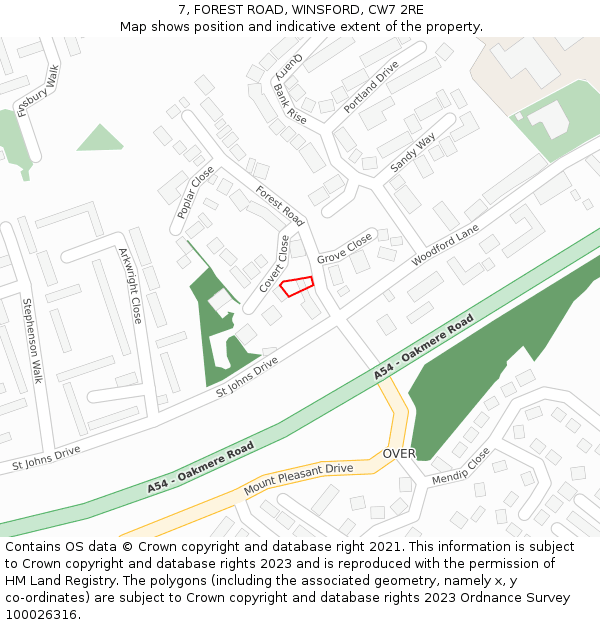 7, FOREST ROAD, WINSFORD, CW7 2RE: Location map and indicative extent of plot