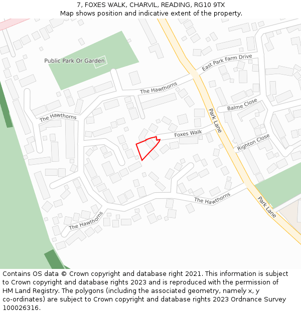 7, FOXES WALK, CHARVIL, READING, RG10 9TX: Location map and indicative extent of plot