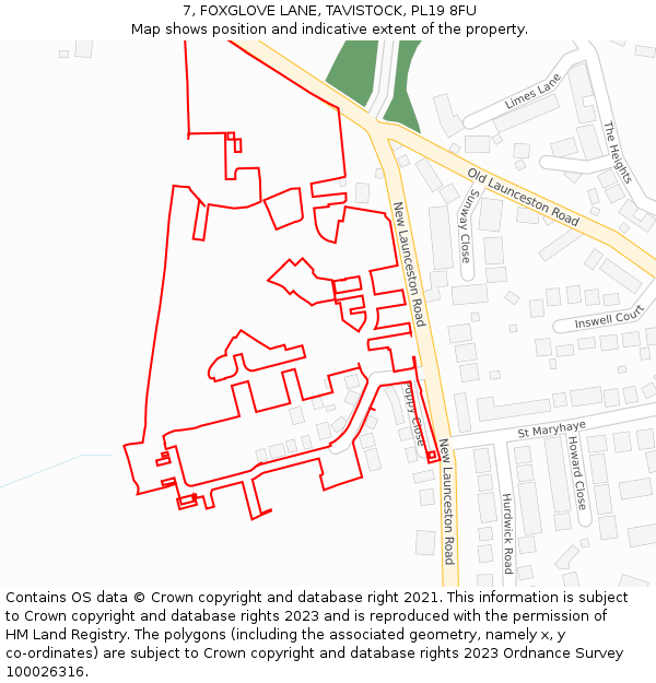 7, FOXGLOVE LANE, TAVISTOCK, PL19 8FU: Location map and indicative extent of plot