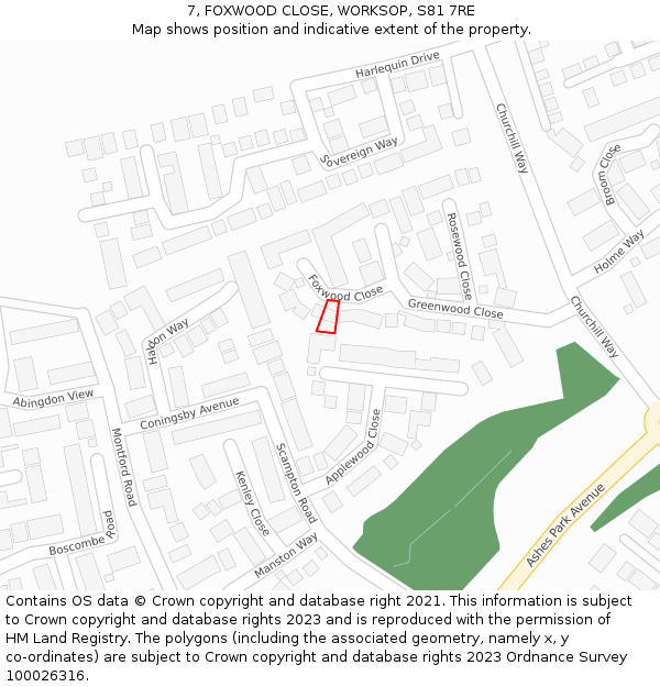 7, FOXWOOD CLOSE, WORKSOP, S81 7RE: Location map and indicative extent of plot