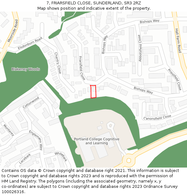 7, FRIARSFIELD CLOSE, SUNDERLAND, SR3 2RZ: Location map and indicative extent of plot