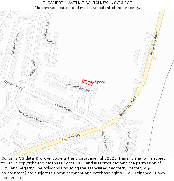 7, GAMBRELL AVENUE, WHITCHURCH, SY13 1GT: Location map and indicative extent of plot