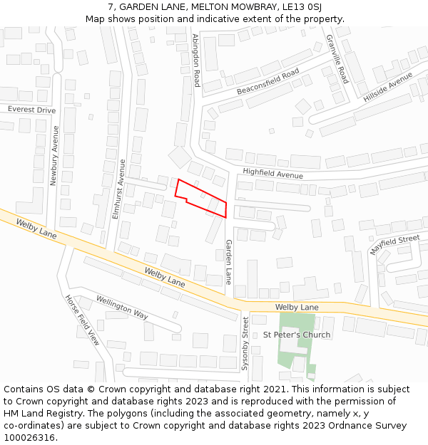 7, GARDEN LANE, MELTON MOWBRAY, LE13 0SJ: Location map and indicative extent of plot