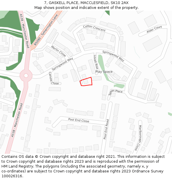 7, GASKELL PLACE, MACCLESFIELD, SK10 2AX: Location map and indicative extent of plot