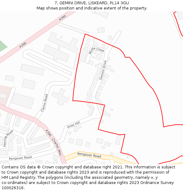 7, GEMINI DRIVE, LISKEARD, PL14 3GU: Location map and indicative extent of plot