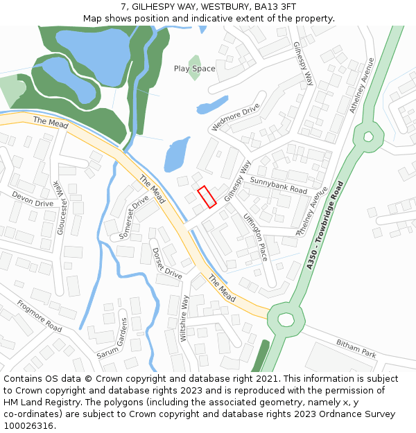 7, GILHESPY WAY, WESTBURY, BA13 3FT: Location map and indicative extent of plot