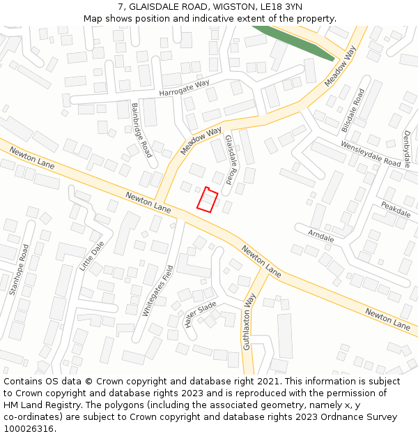 7, GLAISDALE ROAD, WIGSTON, LE18 3YN: Location map and indicative extent of plot