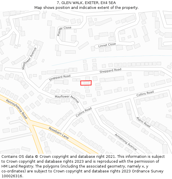 7, GLEN WALK, EXETER, EX4 5EA: Location map and indicative extent of plot