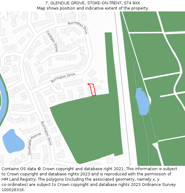 7, GLENDUE GROVE, STOKE-ON-TRENT, ST4 8XX: Location map and indicative extent of plot