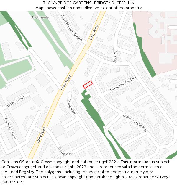 7, GLYNBRIDGE GARDENS, BRIDGEND, CF31 1LN: Location map and indicative extent of plot