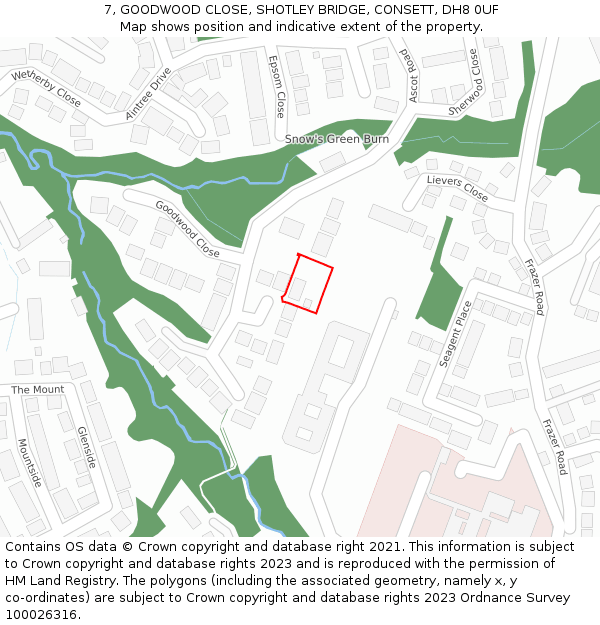 7, GOODWOOD CLOSE, SHOTLEY BRIDGE, CONSETT, DH8 0UF: Location map and indicative extent of plot