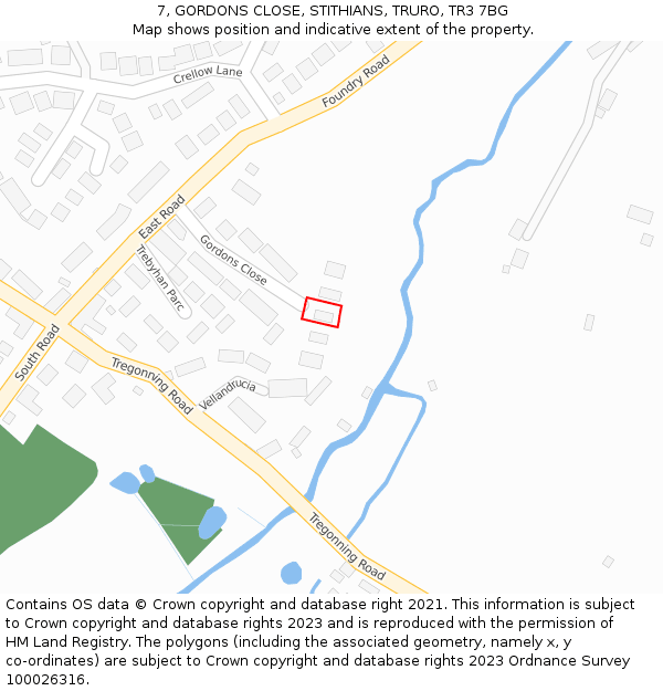 7, GORDONS CLOSE, STITHIANS, TRURO, TR3 7BG: Location map and indicative extent of plot