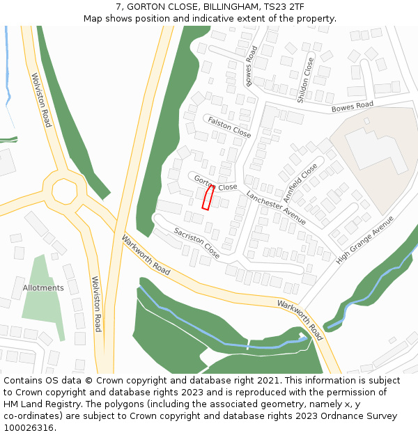7, GORTON CLOSE, BILLINGHAM, TS23 2TF: Location map and indicative extent of plot