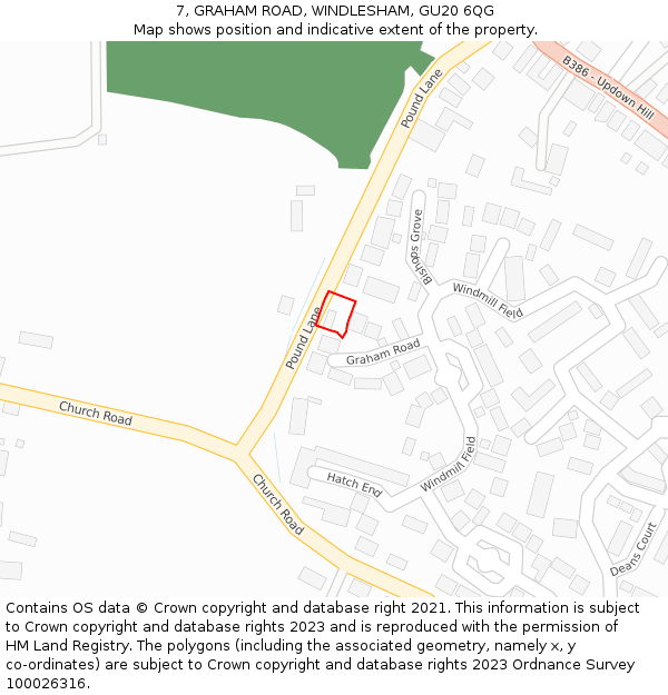 7, GRAHAM ROAD, WINDLESHAM, GU20 6QG: Location map and indicative extent of plot