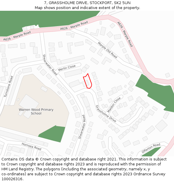 7, GRASSHOLME DRIVE, STOCKPORT, SK2 5UN: Location map and indicative extent of plot