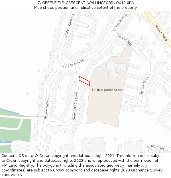 7, GREENFIELD CRESCENT, WALLINGFORD, OX10 0PA: Location map and indicative extent of plot