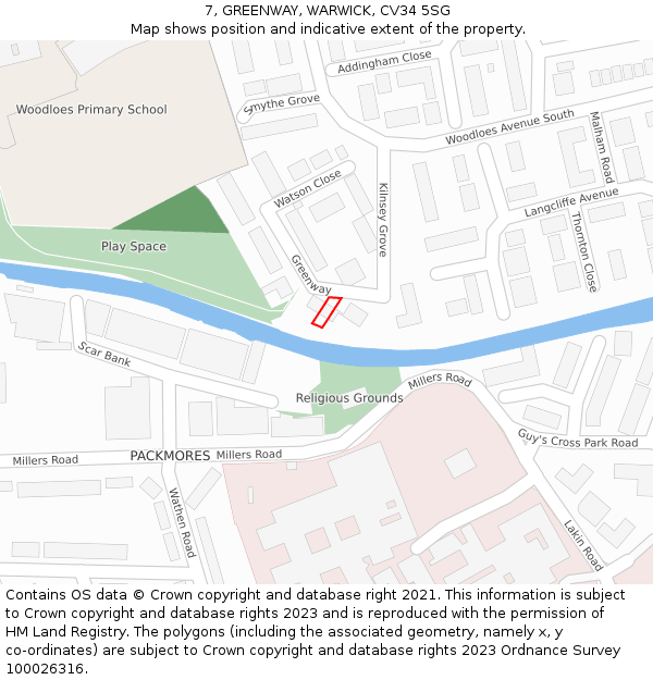 7, GREENWAY, WARWICK, CV34 5SG: Location map and indicative extent of plot