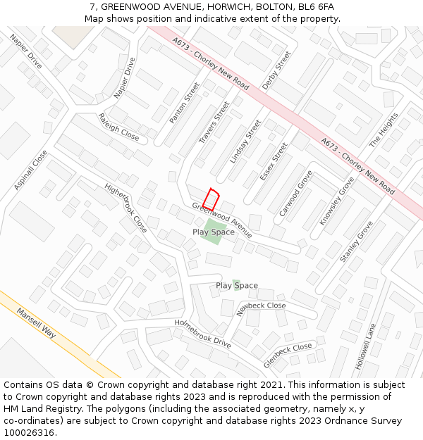 7, GREENWOOD AVENUE, HORWICH, BOLTON, BL6 6FA: Location map and indicative extent of plot