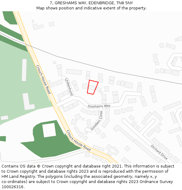7, GRESHAMS WAY, EDENBRIDGE, TN8 5NY: Location map and indicative extent of plot