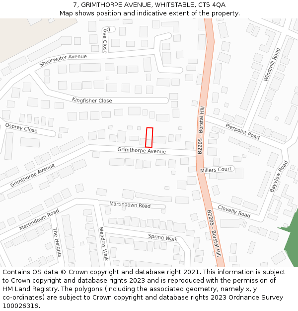 7, GRIMTHORPE AVENUE, WHITSTABLE, CT5 4QA: Location map and indicative extent of plot