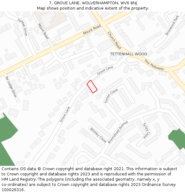7, GROVE LANE, WOLVERHAMPTON, WV6 8NJ: Location map and indicative extent of plot
