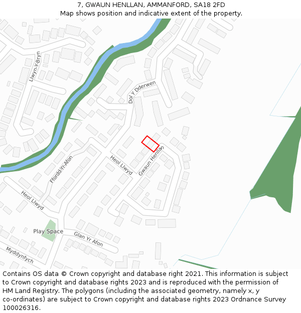 7, GWAUN HENLLAN, AMMANFORD, SA18 2FD: Location map and indicative extent of plot