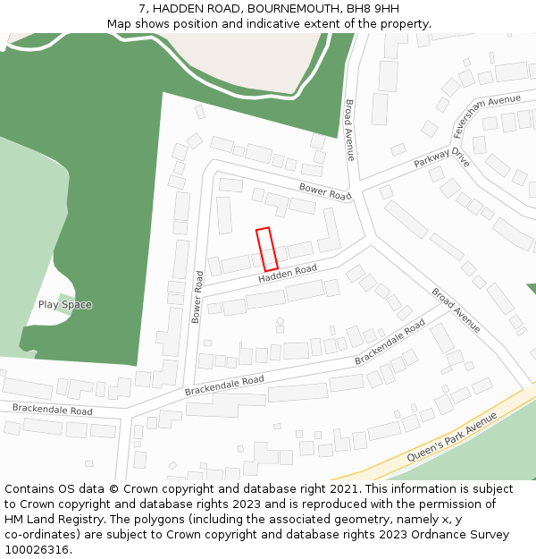 7, HADDEN ROAD, BOURNEMOUTH, BH8 9HH: Location map and indicative extent of plot