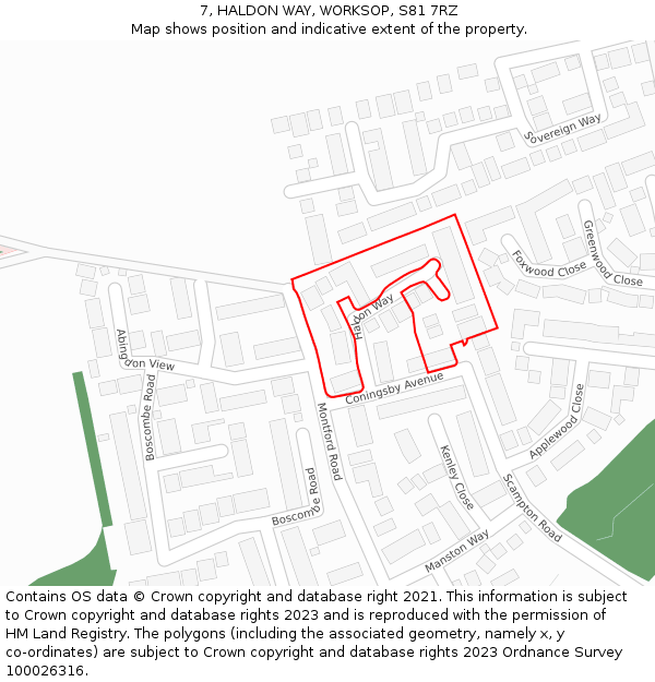7, HALDON WAY, WORKSOP, S81 7RZ: Location map and indicative extent of plot