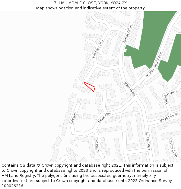 7, HALLADALE CLOSE, YORK, YO24 2XJ: Location map and indicative extent of plot