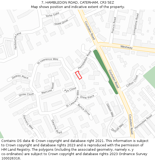 7, HAMBLEDON ROAD, CATERHAM, CR3 5EZ: Location map and indicative extent of plot