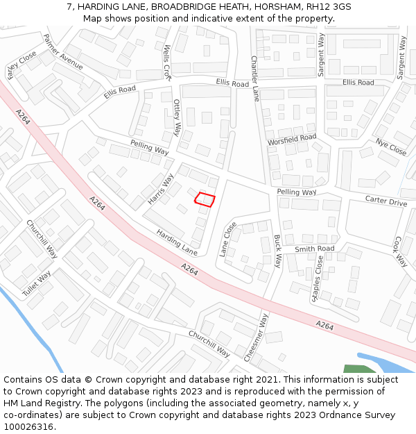 7, HARDING LANE, BROADBRIDGE HEATH, HORSHAM, RH12 3GS: Location map and indicative extent of plot