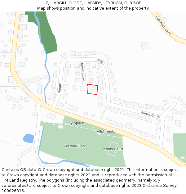 7, HARGILL CLOSE, HARMBY, LEYBURN, DL8 5QE: Location map and indicative extent of plot