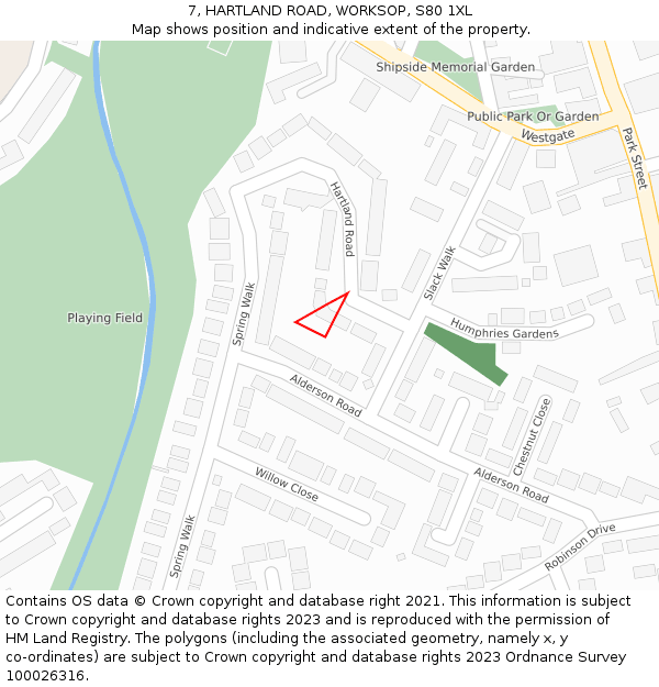 7, HARTLAND ROAD, WORKSOP, S80 1XL: Location map and indicative extent of plot