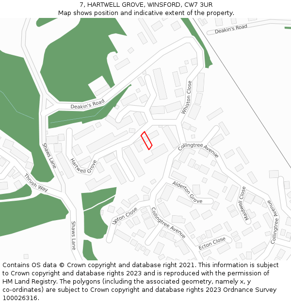 7, HARTWELL GROVE, WINSFORD, CW7 3UR: Location map and indicative extent of plot