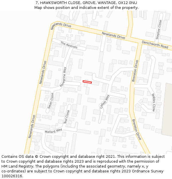 7, HAWKSWORTH CLOSE, GROVE, WANTAGE, OX12 0NU: Location map and indicative extent of plot