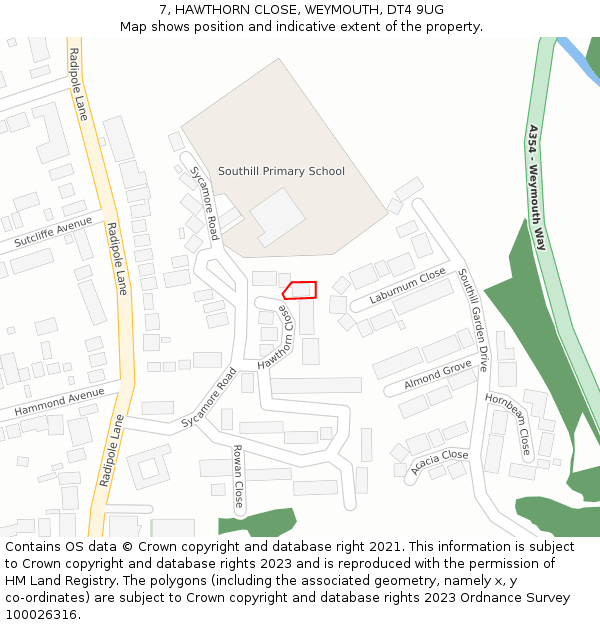 7, HAWTHORN CLOSE, WEYMOUTH, DT4 9UG: Location map and indicative extent of plot