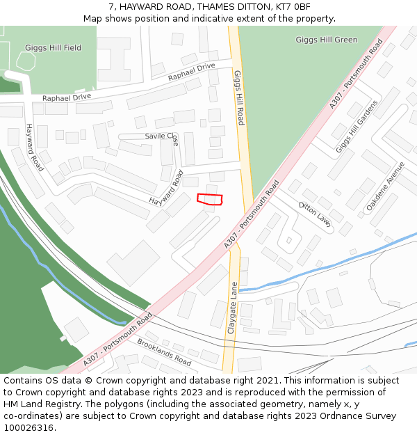 7, HAYWARD ROAD, THAMES DITTON, KT7 0BF: Location map and indicative extent of plot