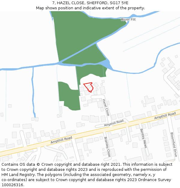 7, HAZEL CLOSE, SHEFFORD, SG17 5YE: Location map and indicative extent of plot