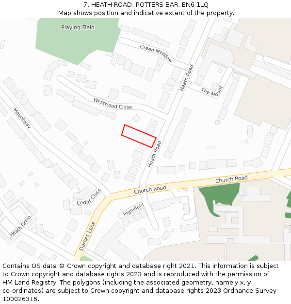 7, HEATH ROAD, POTTERS BAR, EN6 1LQ: Location map and indicative extent of plot