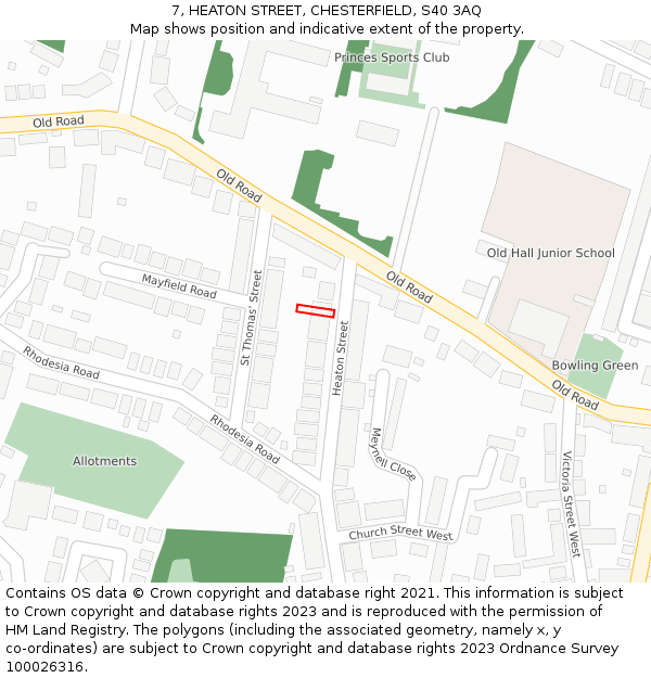 7, HEATON STREET, CHESTERFIELD, S40 3AQ: Location map and indicative extent of plot