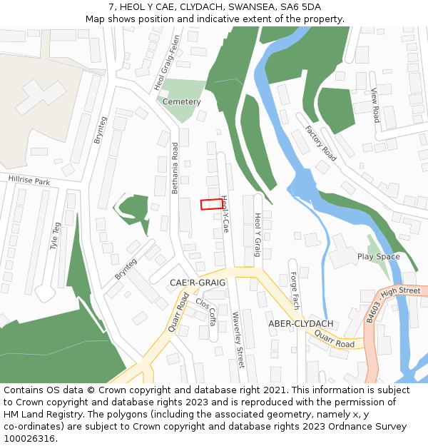 7, HEOL Y CAE, CLYDACH, SWANSEA, SA6 5DA: Location map and indicative extent of plot